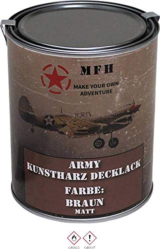 MFH Farbdose Army 1 Liter Kunstharzlack Decklack Militärlack Militärfarbe Armee Nato Lack viele Farben (Braun, Matt) von MFH