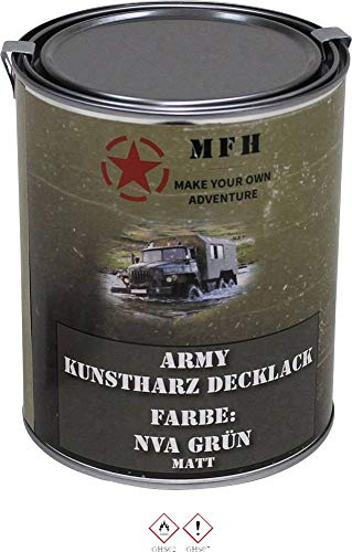 MFH Farbdose Army 1 Liter Kunstharzlack Decklack Militärlack Militärfarbe Armee Nato Lack viele Farben (NVA Grün, Matt) von MFH