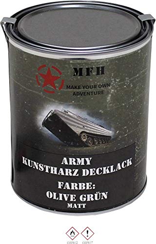 MFH Farbdose Army 1 Liter Kunstharzlack Decklack Militärlack Militärfarbe Armee Nato Lack viele Farben (Oliv Grün, Matt) von MFH