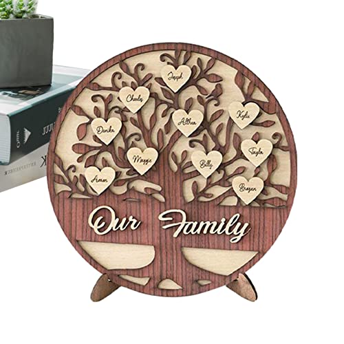 MFJS Familienschild aus Holz, Stammbaum-Rahmen | Herzen und Familienwort, Familienbaum, Familiennamen, Schild, Desktop-Kunst, machen Sie Ihren eigenen Stammbaum-Andenken, Geschenk für Muttertag, von MFJS