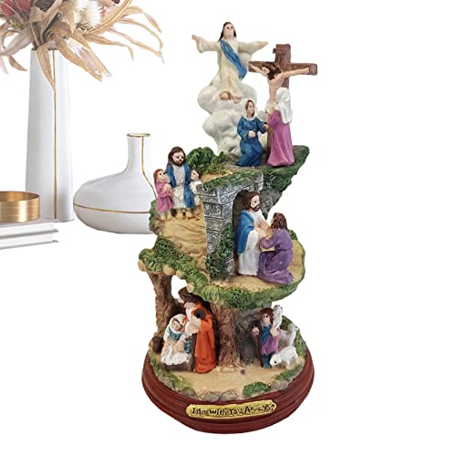 MFJS Jesus Figur - Osterdeko Jesus aus Harz des Lebens Jesu | Christliches Geschenk von Jesus Statue Figur mit Kreuz und Lamm für Kirchenveranstaltungsdekorationen von MFJS