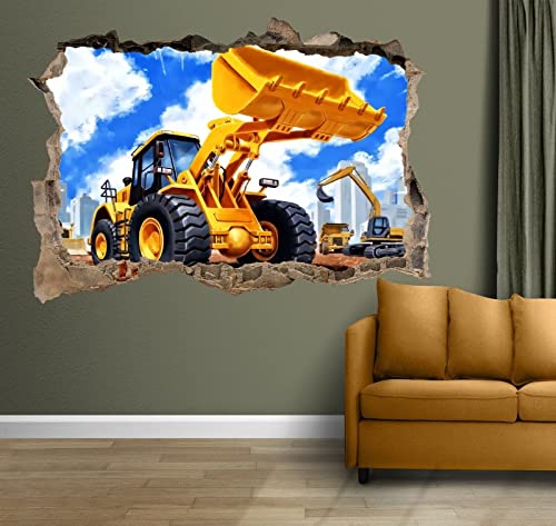 Wandaufkleber Poster Aufkleber 3D Wandbild Wandtattoo Traktor Bagger Bagger Zertrümmert Wand Kunst von MFKTO