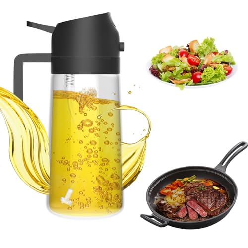 MFLABEL Ölspender, 2-in-1 Ölsprüher Sprühflasche, 470 ml Glasflasche, multifunktionale Dosierflasche, für Luftfritteuse, Küche, Kochen von MFLABEL