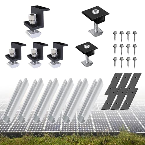 Solarmodul Halterung Set Kit für 2X Module, 12CM Aluprofil Schienen+ Verstellbare Klemmefür 30-35MM Dicke Module, für Flachdach Trapezblech Blechdach, Solarpanel Halterung, Montage PV Befestigung von MFLABEL