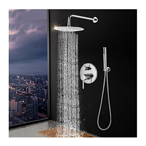 Duschset Chrom Regenduschsystem Wandmontierter Hochdruck-Regenduschenhahn und Rundkopf-Kombiset, Handbrause inklusive, 16 Zoll von MFLASMF