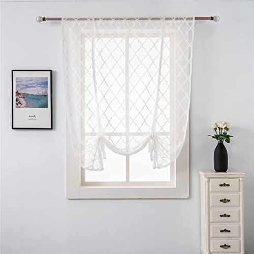 MFLASMF Raffrollo Voile Netzvorhang Sheer Stickerei Kurzer Binden Fenstervorhang für Küche Wohnzimmer Schlafzimmer 1 Panel,Weiß,140cm x 140cm/55"*55" von MFLASMF