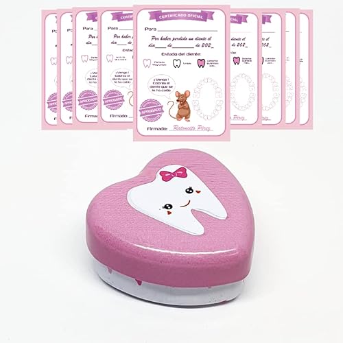 Myfuturshop® Milchzahndose + Maus-Karten Perz, eine Aufbewahrungsbox für Zähne + 10 Zertifikate für saubere Zähne, originelles Geschenk für Jungen und Mädchen (Rosa) von MFS MYFUTURSHOP