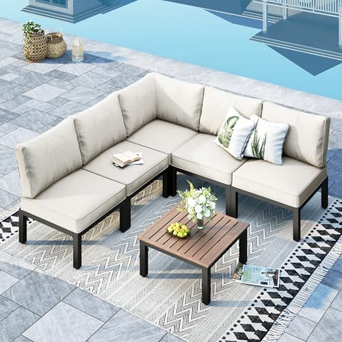 MFSTUDIO Gartenmöbel Set, Lounge Möbel Outdoor, Terassenmöbel mit Couchtisch und Abnehmbarem Kissen, Outdoor Sitzgruppe Set mit Einzelner Stuhl, Tisch, frei kombinierbar(ohne Beistelltisch) von MFSTUDIO