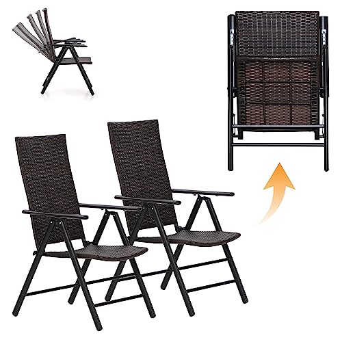 MFSTUDIO Gartenstuhl, Klappstuhl 2er Set, Bequeme und Ergonomischer, 7 Verstellbare Positionen, Polyrattan Balkonstuhl mit Armlehne, Garten Balkon Terrasse Sessel von MFSTUDIO