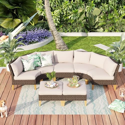 MFSTUDIO Polyrattan Lounge Set, Aktualisierte Rippen, 20% Dicker als Andere, Cushion PRO Fabric Wasserdicht, Leicht zu Reinigen. Gartenmöbel Wetterfest, Sitzgruppe für Garten. von MFSTUDIO