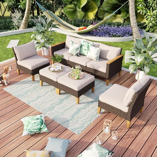 MFSTUDIO Polyrattan Lounge Set, Aktualisierte Rippen, 20% Dicker als Andere, Cushion PRO Fabric Wasserdicht, Leicht zu Reinigen. Gartenmöbel Wetterfest, Sitzgruppe für Garten. von MFSTUDIO