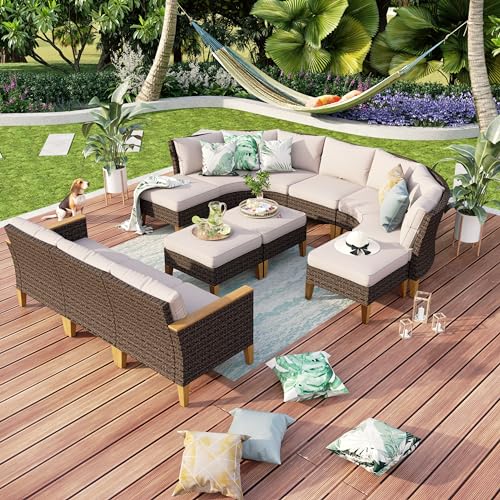 MFSTUDIO Polyrattan Lounge Set, Aktualisierte Rippen, 20% Dicker als Andere, Cushion PRO Fabric Wasserdicht, Leicht zu Reinigen. Gartenmöbel Wetterfest, Sitzgruppe für Garten. von MFSTUDIO