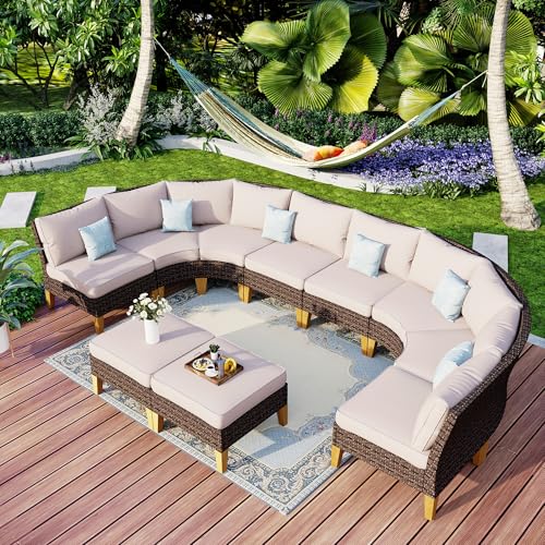 MFSTUDIO Polyrattan Lounge Set, Aktualisierte Rippen, 20% Dicker als Andere, Cushion PRO Fabric Wasserdicht, Leicht zu Reinigen. Gartenmöbel Wetterfest, Sitzgruppe für Garten. von MFSTUDIO