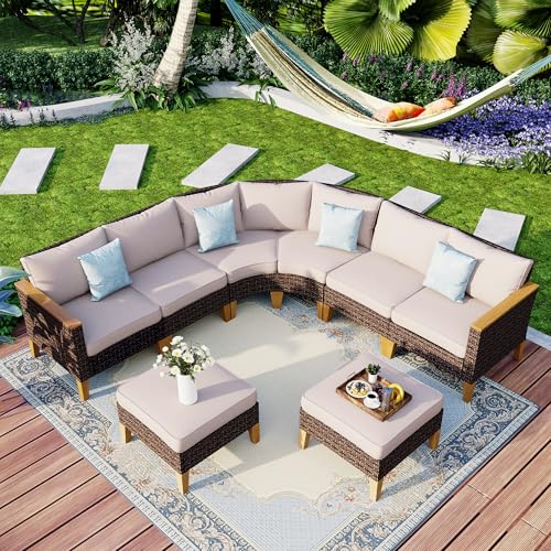 MFSTUDIO Polyrattan Lounge Set, Aktualisierte Rippen, 20% Dicker als Andere, Cushion PRO Fabric Wasserdicht, Leicht zu Reinigen. Gartenmöbel Wetterfest, Sitzgruppe für Garten. von MFSTUDIO