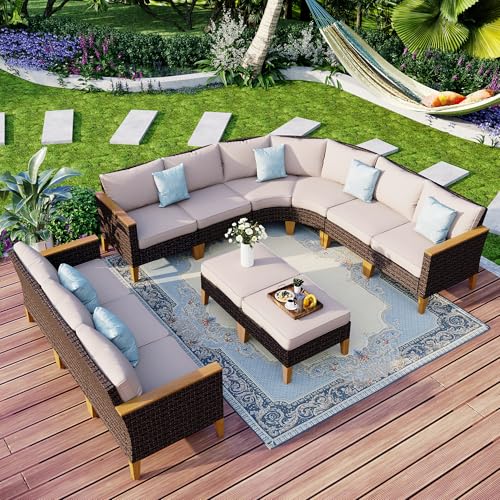 MFSTUDIO Polyrattan Lounge Set, Aktualisierte Rippen, 20% Dicker als Andere, Cushion PRO Fabric Wasserdicht, Leicht zu Reinigen. Gartenmöbel Wetterfest, Sitzgruppe für Garten. von MFSTUDIO