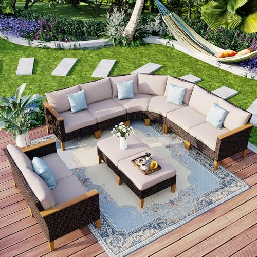 MFSTUDIO Polyrattan Lounge Set, Aktualisierte Rippen, 20% Dicker als Andere, Cushion PRO Fabric Wasserdicht, Leicht zu Reinigen. Gartenmöbel Wetterfest, Sitzgruppe für Garten. von MFSTUDIO