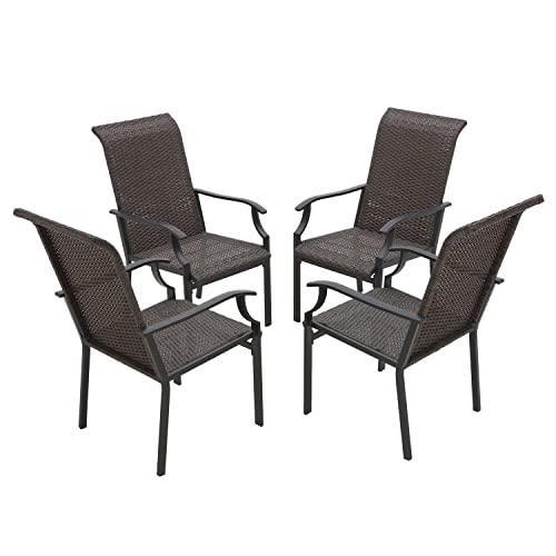 MFSTUDIO Rattan Balkonstuhl 4er Set, Garten Stühle Wetterfest, Schwarzbraunes Rattan, Stahlrahmen, Ergonomischer Hochlehner, Outdoor Sessel für Terrasse, Balkon, Bistro von MFSTUDIO