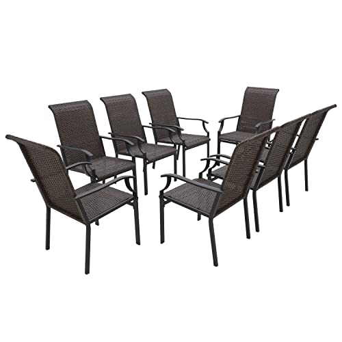 MFSTUDIO Rattan Balkonstuhl 8er Set, Garten Stühle Wetterfest, Schwarzbraunes Rattan, Stahlrahmen, Ergonomischer Hochlehner, Outdoor Sessel für Terrasse, Balkon, Bistro von MFSTUDIO