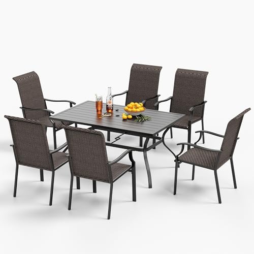 MFSTUDIO Rattan Gartenmöbel Set, Terassenmöbel Außen, Rechteckiger Gartentisch mit Verstellbarem Schirmloch(4-5cm), Gartentisch mit 6 Stühlen (S7-426_I2) von MFSTUDIO