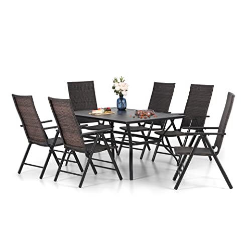 MFSTUDIO Rattan Gartenmöbel Set, Terassenmöbel Außen, Rechteckiger Gartentisch mit Verstellbarem Schirmloch(4-5cm), Polyrattan Sitzgruppe Wetterfest von MFSTUDIO