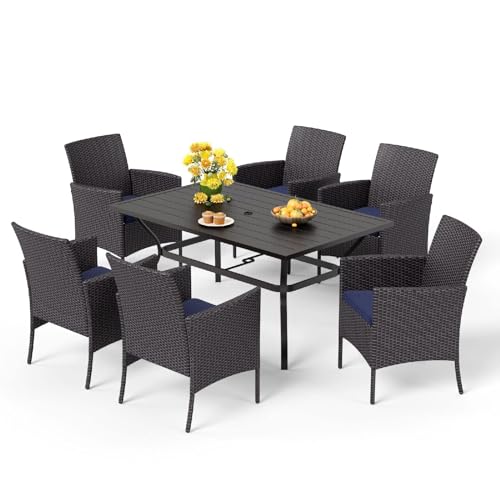 MFSTUDIO Rattan Gartenmöbel Set, Terassenmöbel Außen, Rechteckiger Gartentisch mit Verstellbarem Schirmloch(4-5cm), Polyrattan Sitzgruppe Wetterfest von MFSTUDIO
