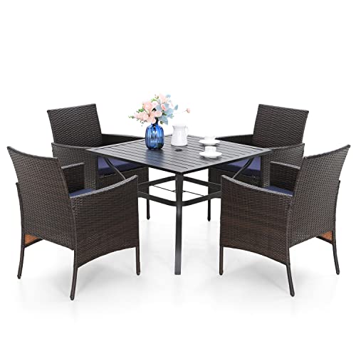 MFSTUDIO Rattan Gartenmöbel Set, Terassenmöbel Wetterfest, Sitzgruppe Metall Gartentisch mit Stühlen, Polyrattan Garten Möbel, 4cm Schirmloch von MFSTUDIO