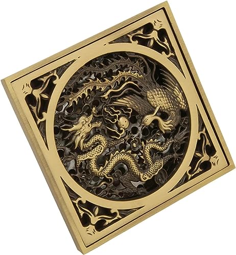 MFUPR Quadratischer Bodenablauf, Spülbeckensieb, Bodenablauf Der Retro-Antike-Drache Geschnitzte Kupfer-Messing-Duschablaufabdeckung Toiletten-Quadrat-Abflusssieb MFUPR Quadratischer Bodenablauf, Spülbeckensieb, Bodenablauf Der Retro-Antike-Drache Geschnitzte Kupfer-Messing-Duschablaufabdeckung Toiletten-Quadrat-Abflusssieb von MFUPR