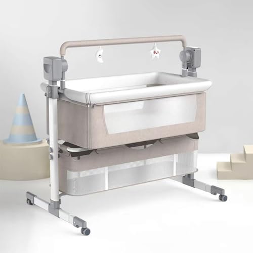 Elektrisches Babybassinet, Faltige Rockige Wiege Einstellbare Nachtbett Mit Matratze, Aufbewahrungskorb, Mit Bluetooth Music 5 Swaying Gears Fernbedienung(Color:Khaki) von MFYDPP