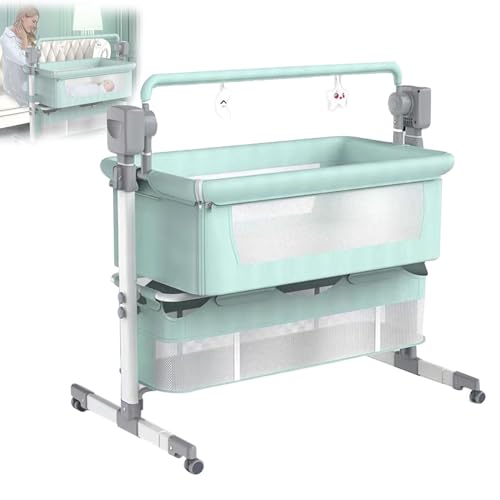 MFYDPP Elektrisches Babybassinet, Bassinet -nachtschläfer Mit Rädern, Einstellbare Höhe Mit Schaukelmodus, Atmungsaktiv(Color:grün) von MFYDPP