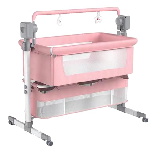 MFYDPP Elektrisches Babybassinet, Bassinet -nachtschläfer Mit Rädern, Einstellbare Höhe Mit Schaukelmodus, Atmungsaktiv(Color:pink) von MFYDPP