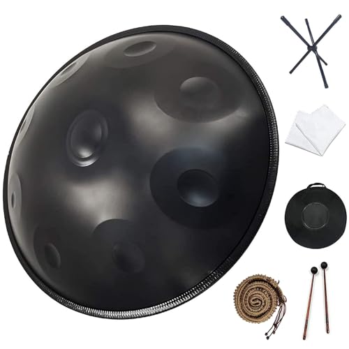 MFYDPP Handpan Stahltrommel, 9 Noten 22 Zoll Stahlzunge Trommel Mit Weicher Handwanne, 2 Handpan Hämmer, Handpan -ständer, Staubfreies Tuch von MFYDPP