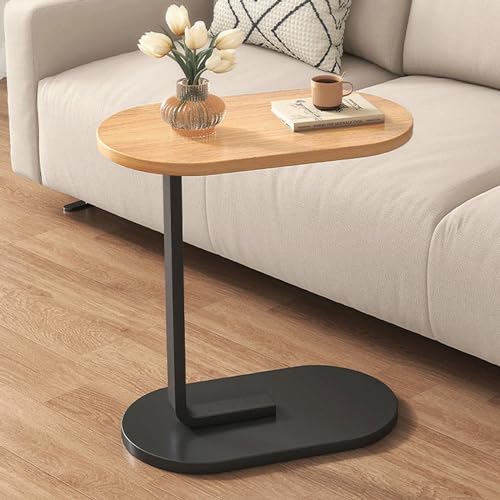 Beistelltisch C Form, Holz C-förmiger Beistelltisch für Wohnzimmer, Couchtisch Klein Side Table, Ovaler Couch Beistelltische mit Schiebeunterseite – Perfekter Klein Couchtisch Sofatisc (Black-B) von MFYLAYVE