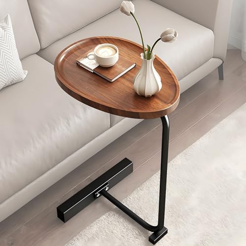 Beistelltisch C Form, Holz C-förmiger Beistelltisch für Wohnzimmer, Couchtisch Klein Side Table, Ovaler Couch Beistelltische mit Schiebeunterseite – Perfekter Klein Couchtisch Sofatisc (Black-C) von MFYLAYVE