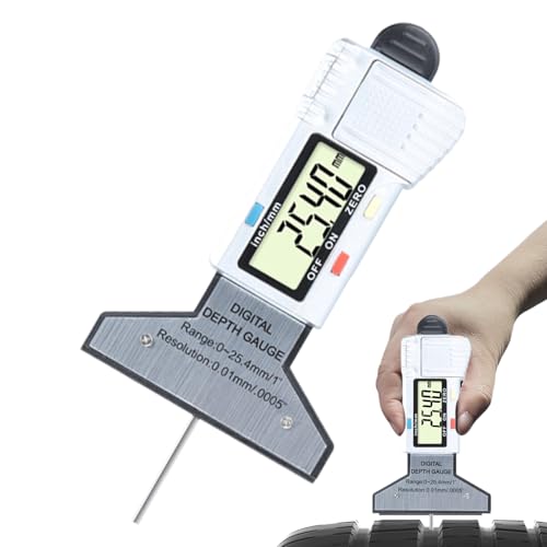 MFYOUPK Reifenprofiltiefenmesser - Reifenprofilmessgerät mit Tiefenfunktion,Digitales LCD Display 0.01mm Präzision Mit Rückstellfeder Tester 0-25.4mm Bereich von MFYOUPK