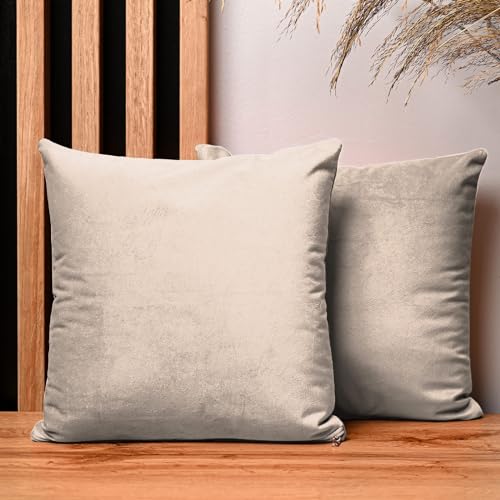 2er Set Kissenbezug 30x30 cm beige quadratisch - aus Samtstoff, mit Reißverschluss - dekorative Kissenbezüge für Kissen 30x30, Deko Schlafzimmer, Deko Wohnzimmer 2er Set Kissenbezug 30x30 cm beige quadratisch - aus Samtstoff, mit Reißverschluss - dekorative Kissenbezüge für Kissen 30x30, Deko Schlafzimmer, Deko Wohnzimmer von MG Design