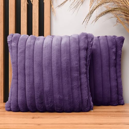 2er Set Kissenbezug 35x35 cm violett rechteck - aus Pelzimitat mit Nähten, mit Reißverschluss - dekorative Kissenbezüge für Kissen 35x35, Deko Schlafzimmer, Deko Wohnzimmer von MG Design