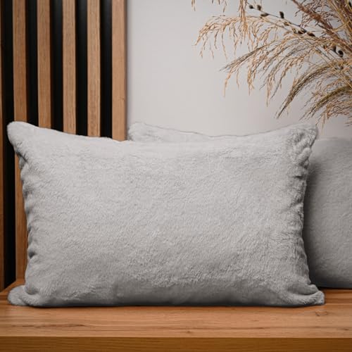 MG Design 2er Set Kissenbezug 40x60 cm grau rechteck - aus Pelzimitat, mit Reißverschluss - dekorative Kissenbezüge für Kissen 40x60, Deko Schlafzimmer, Deko Wohnzimmer von MG Design