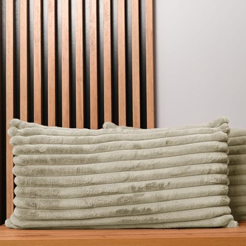 2er Set Kissenbezug 40x80 cm beige rechteck - aus Pelzimitat mit Nähten, mit Reißverschluss - dekorative Kissenbezüge für Kissen 40x80, Deko Schlafzimmer, Deko Wohnzimmer von MG Design