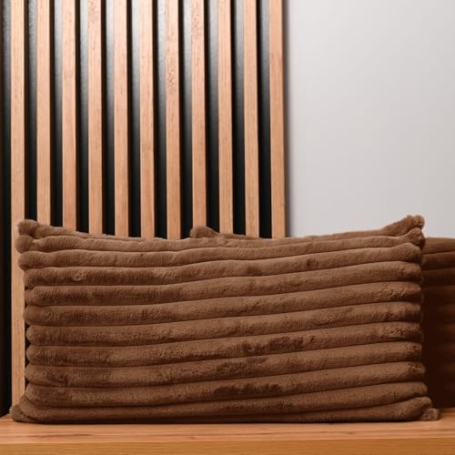 2er Set Kissenbezug 40x80 cm braun rechteck - aus Pelzimitat mit Nähten, mit Reißverschluss - dekorative Kissenbezüge für Kissen 40x80, Deko Schlafzimmer, Deko Wohnzimmer von MG Design