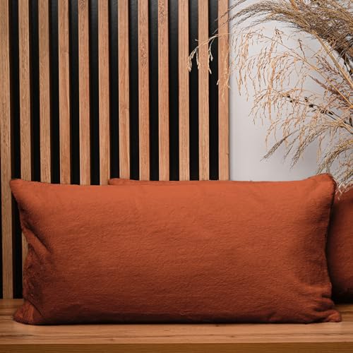 MG Design 2er Set Kissenbezug 40x80 cm dunkelorange rechteck - aus Pelzimitat, mit Reißverschluss - dekorative Kissenbezüge für Kissen 40x80, Deko Schlafzimmer, Deko Wohnzimmer von MG Design
