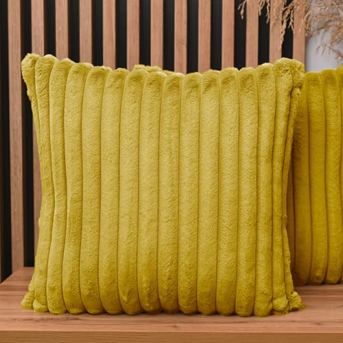 2er Set Kissenbezug 55x55 cm gelb quadratisch - aus Pelzimitat mit Nähten, mit Reißverschluss - dekorative Kissenbezüge für Kissen 55x55, Deko Schlafzimmer, Deko Wohnzimmer 2er Set Kissenbezug 55x55 cm gelb quadratisch - aus Pelzimitat mit Nähten, mit Reißverschluss - dekorative Kissenbezüge für Kissen 55x55, Deko Schlafzimmer, Deko Wohnzimmer von MG Design