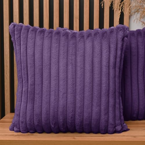2er Set Kissenbezug 55x55 cm violett rechteck - aus Pelzimitat mit Nähten, mit Reißverschluss - dekorative Kissenbezüge für Kissen 55x55, Deko Schlafzimmer, Deko Wohnzimmer von MG Design