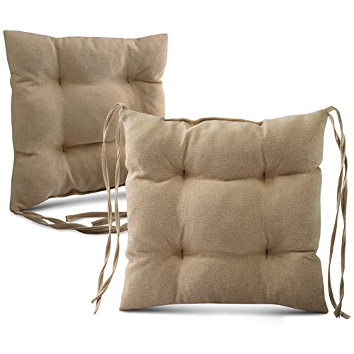 MG Design 2er-Set Stuhlkissen 40x40 cm beige - Stuhlkissen mit Bändern, Steppkissen, Bodenkissen - Sitzkissen für Gartenstuhl, für Indoor und Outdoor, Outdoor Stuhlauflage als Stuhl Kissen von MG Design