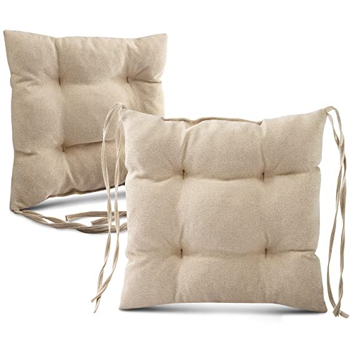 MG Design 2er-Set Stuhlkissen 40x40 cm beige - Stuhlkissen mit Bändern, Steppkissen, Bodenkissen - Sitzkissen für Gartenstuhl, für Indoor und Outdoor, Outdoor Stuhlauflage als Stuhl Kissen von MG Design