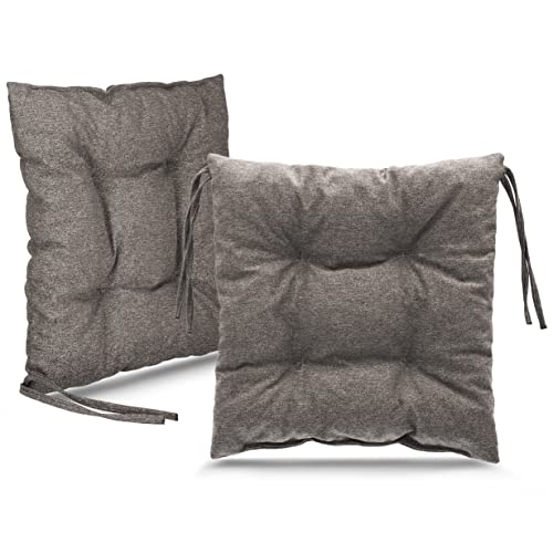 MG Design 2er-Set Stuhlkissen 40x40 cm grau - Stuhlkissen mit Bändern, Steppkissen, Bodenkissen - Sitzkissen für Gartenstuhl, für Indoor und Outdoor, Outdoor Stuhlauflage als Stuhl Kissen von MG Design