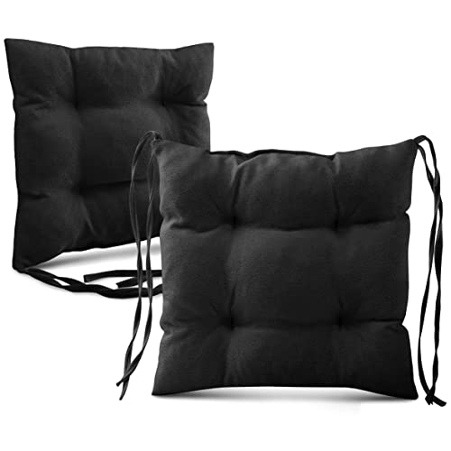 MG Design 2er-Set Stuhlkissen 40x40 cm schwarz - Stuhlkissen mit Bändern, Steppkissen, Bodenkissen - Sitzkissen für Gartenstuhl, für Indoor und Outdoor, Outdoor Stuhlauflage als Stuhl Kissen von MG Design