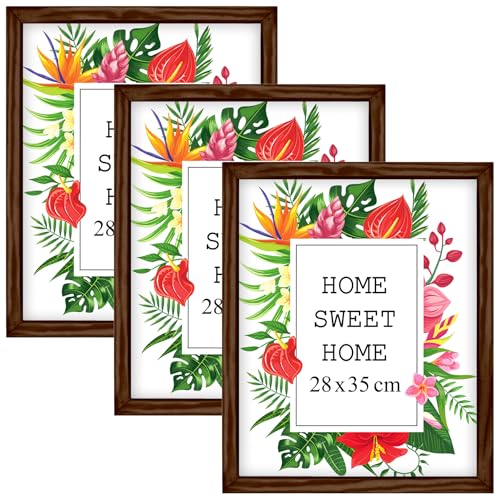 MG Design 3er Set Bilderrahmen 28 x 35 cm - Echtholz Braun, mit Acrylglas - vertikal oder horizontal aufhängbar/aufstellbar, für Fotos, Poster, Puzzles von MG Design