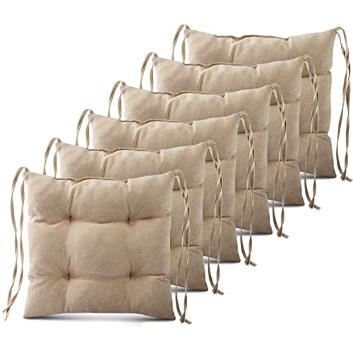 MG Design 6er-Set Stuhlkissen 40x40 cm beige - Stuhlkissen mit Bändern, Steppkissen, Bodenkissen - Sitzkissen für Gartenstuhl, für Indoor und Outdoor, Outdoor Stuhlauflage als Stuhl Kissen von MG Design