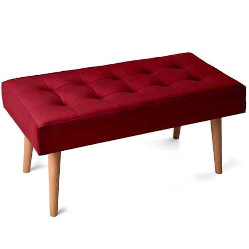 MG Design Elegante Bank im modernen Stil Sitzbank mit aufwendiger Knopfheftung - Polsterbank 45x90 cm Dunkelrot von MG Design