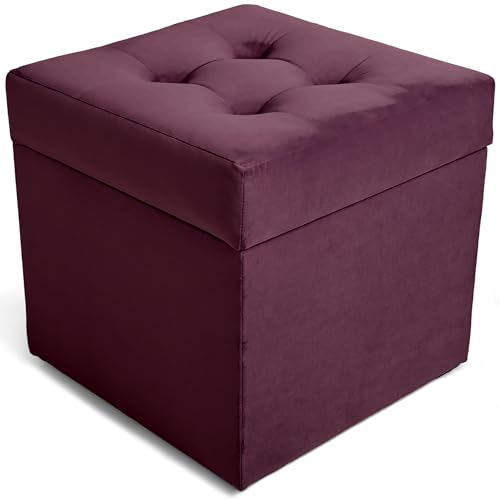 MG Design Polsterhocker, 45x45 cm, Farbe Rote Bete – weicher Sitz, aufklappbar mit Stauraum (50l) hält Einer Belastung von bis zu 100 kg Stand, Velours – Hocker für Wohnzimmer, Schlafzimmer, Diele von MG Design